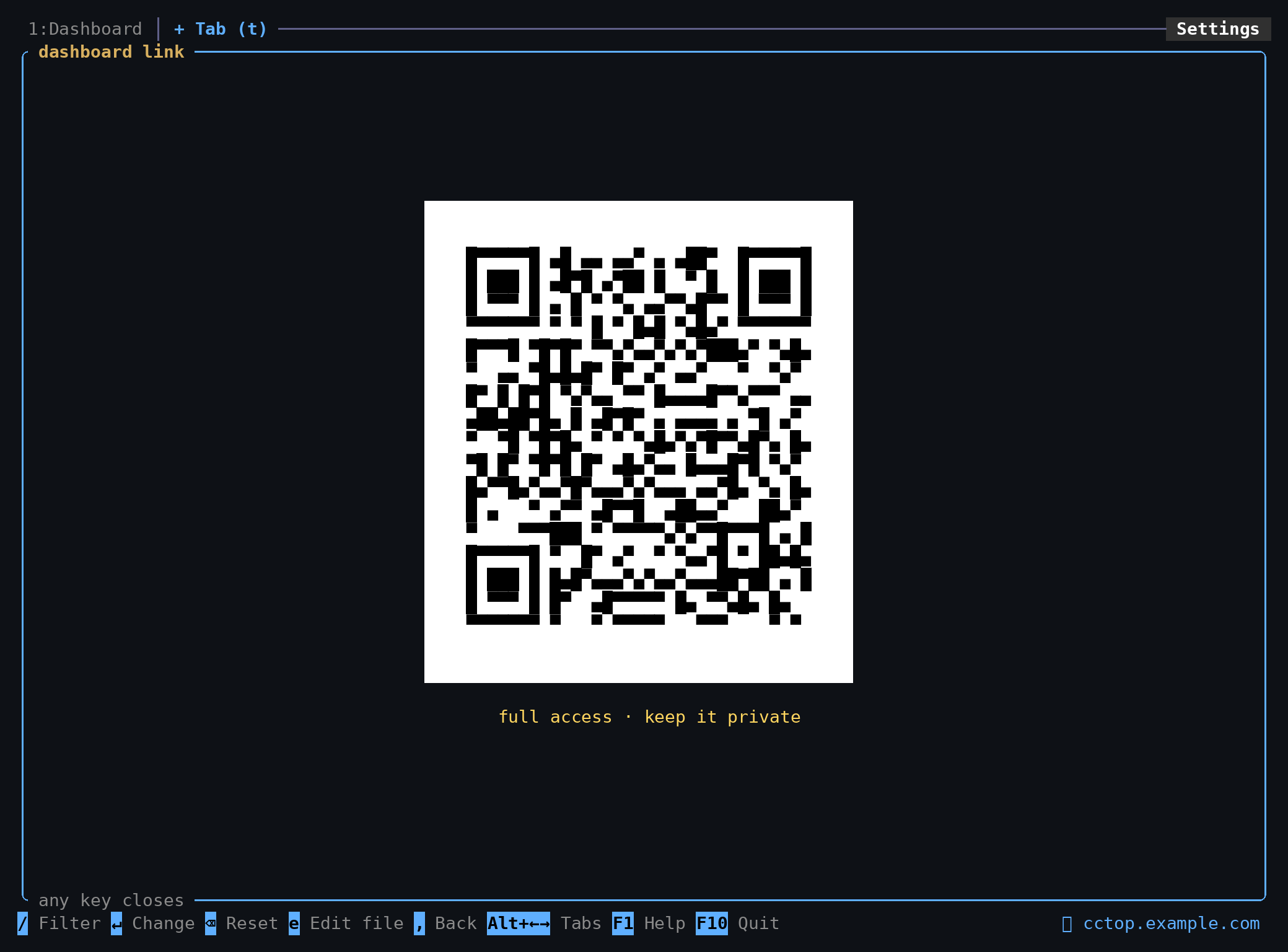 The dashboard link as a QR code, to scan from a phone